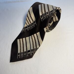 Vintage Givenchy Brown and Cream Diagonal Geometric Polyester Tie